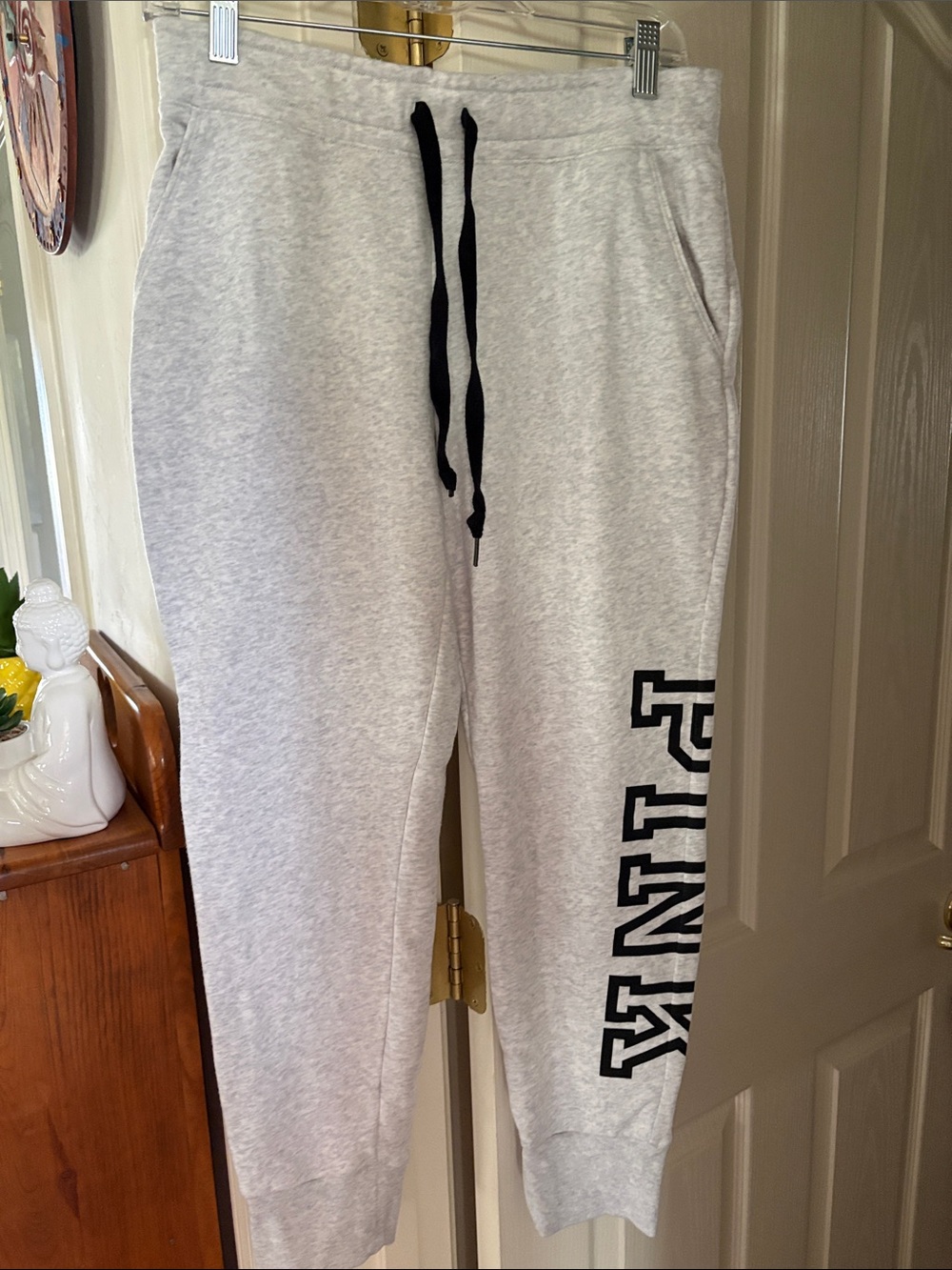 PINK Victoria's Secret Light Gray Joggers with Black Drawcord
